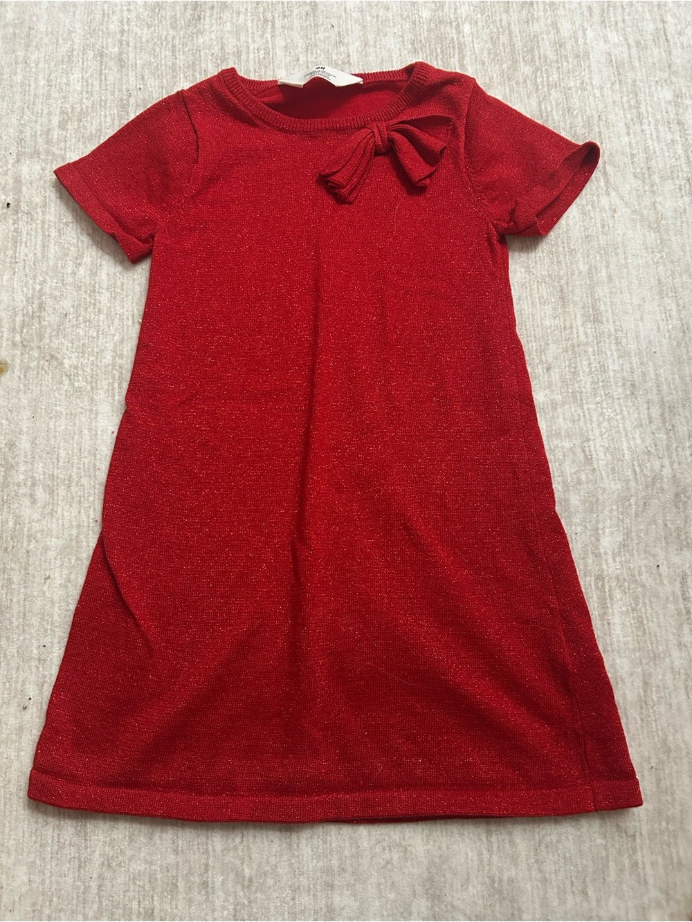 H&M Red Sparkle Knit Dress with Neck Bow